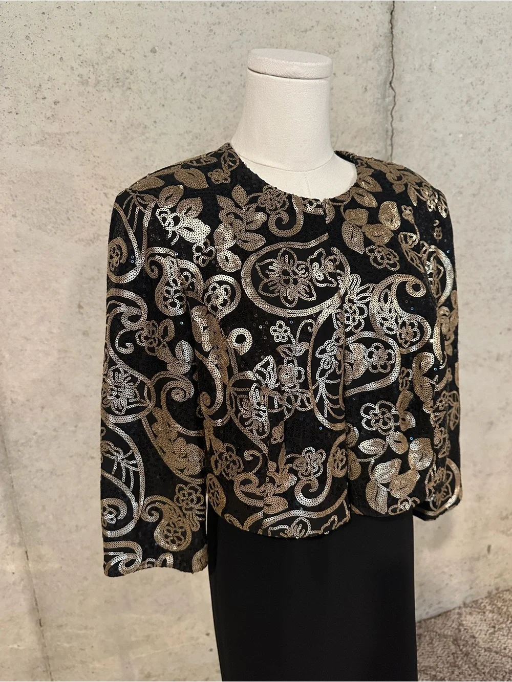 Alex Evenings Black & Gold Sequin Evening Jacket Cocktail Glam Size 14W - Picture 3 of 7